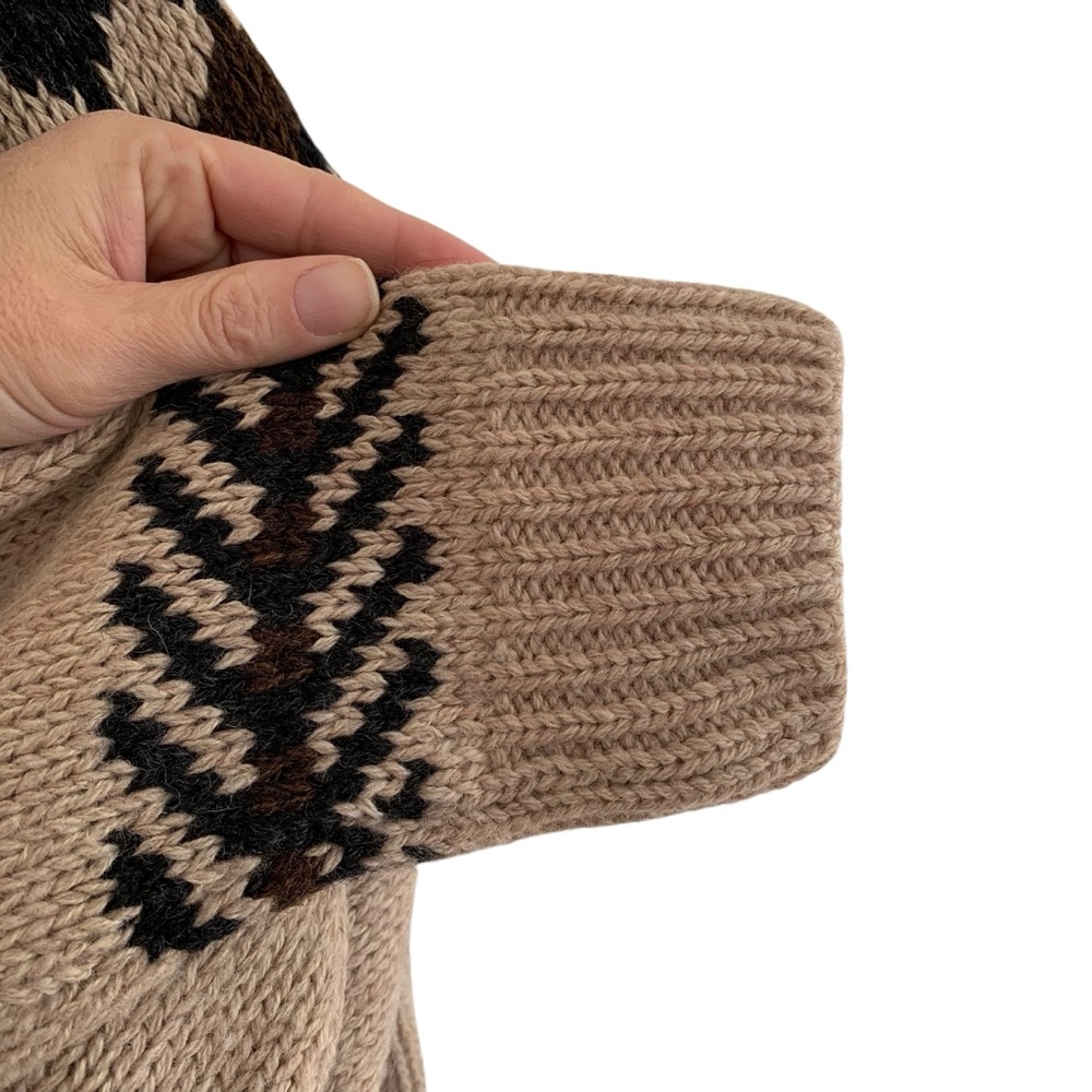 Y2K Free People Tan & Black Wool Blend Fair Isle Yoke Oversized Crewneck Sweater - Picture 6 of 8